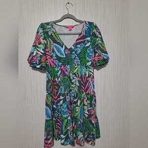 Lilly Pulitzer Size M Chiara Short Sleeve Swing Dress In Multi Sunshine Jungle